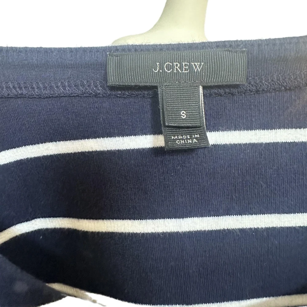 J.Crew Navy Striped Peplum Top Short Sleeves Round Neck Cotton Womens Size S - Picture 5 of 6